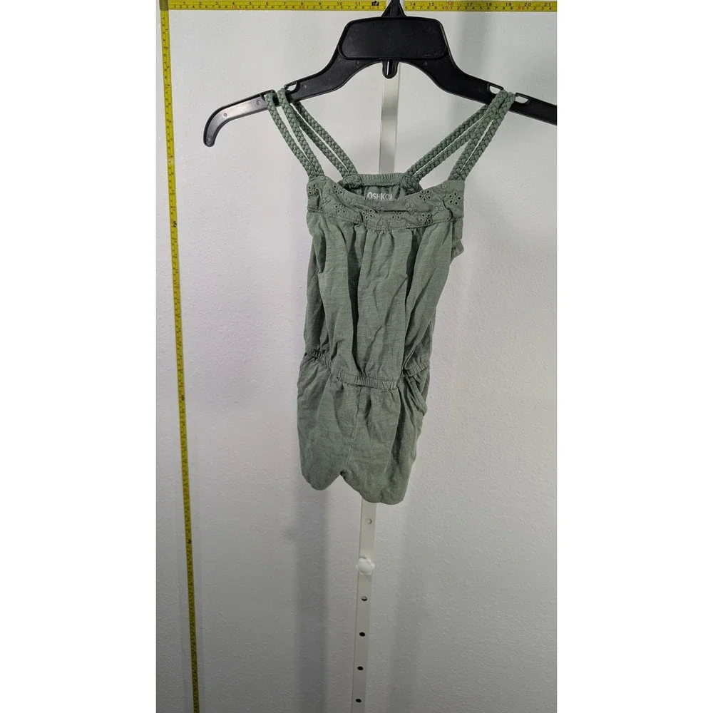 OshKosh Bgosh Girls 3T Sage Green Eyelet Braided Strap Romper Sunsuit Sleeveless